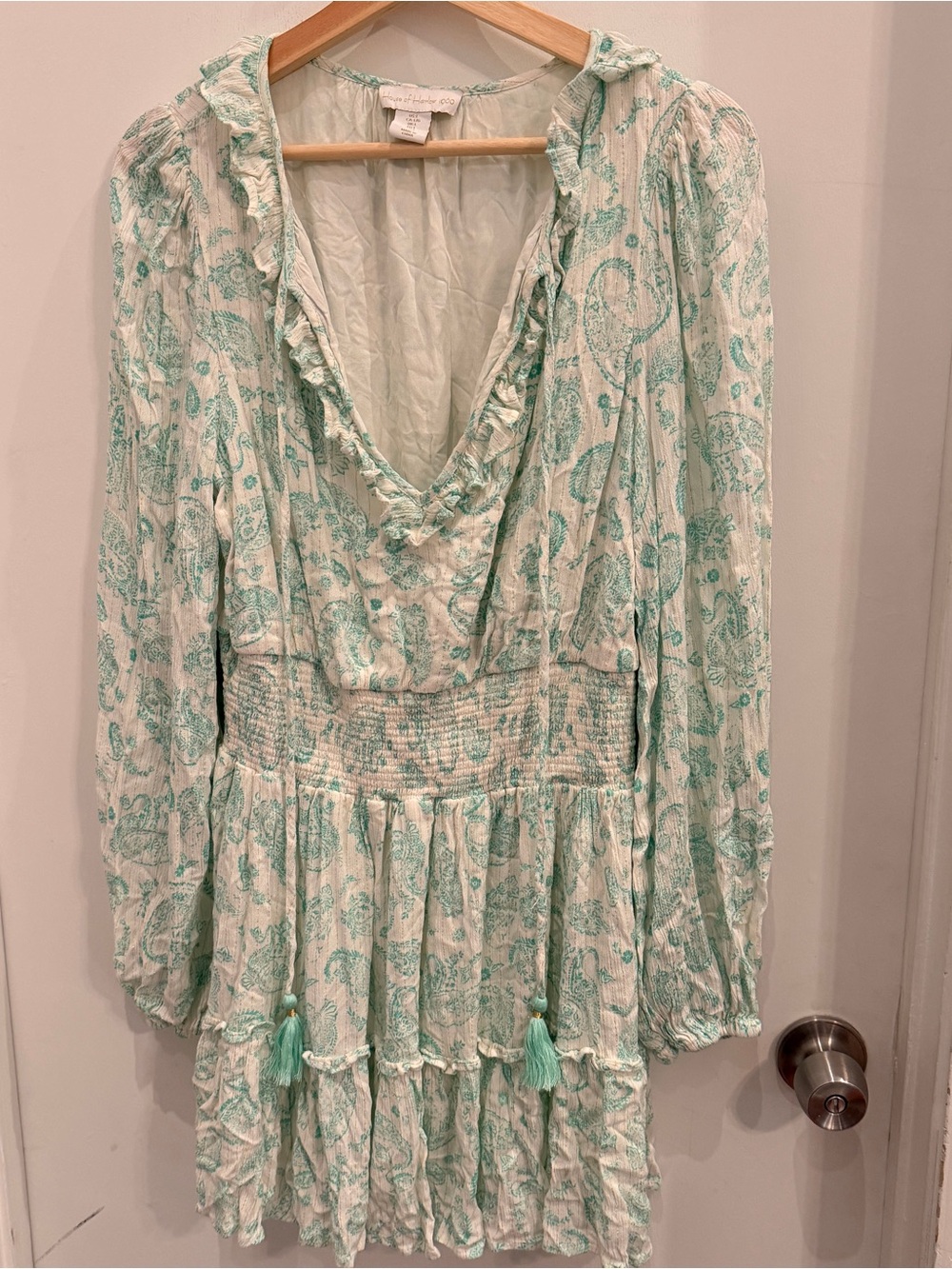 House of Harlow 1960 Paisley Smocked Mini Dress L Boho Chic